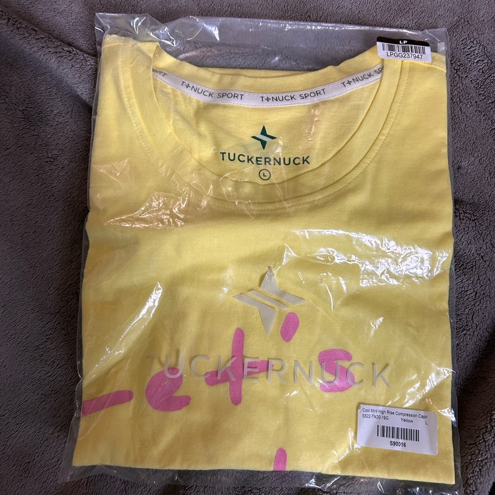 NWT Tuckernuck Yellow and Pink Let’s Get Physical Short Sleeve Athletic Shirt